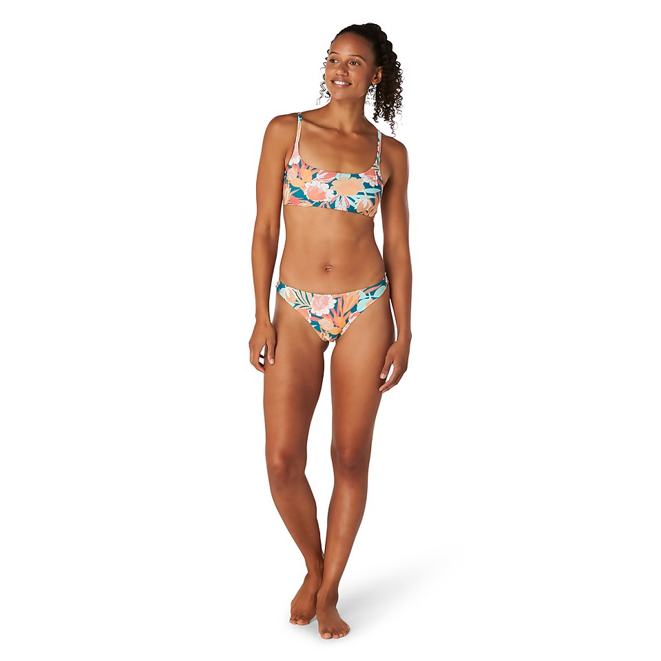 Haut de bikini croisé à motif imprimé double pour femmes, bleu