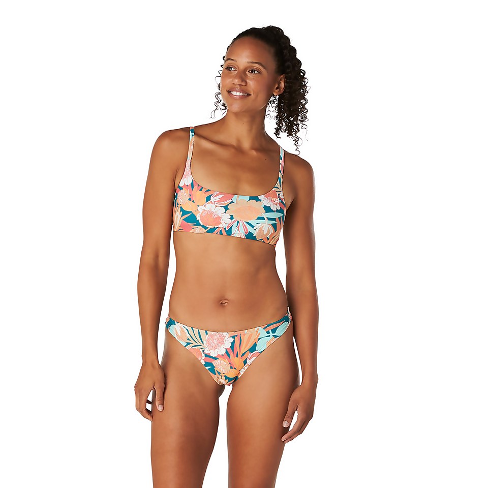 Haut de bikini croisé à motif imprimé double pour femmes, bleu