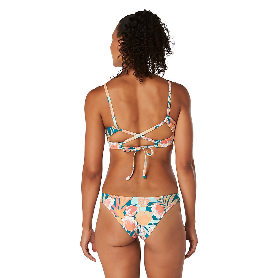 Haut de bikini croisé à motif imprimé double pour femmes, bleu