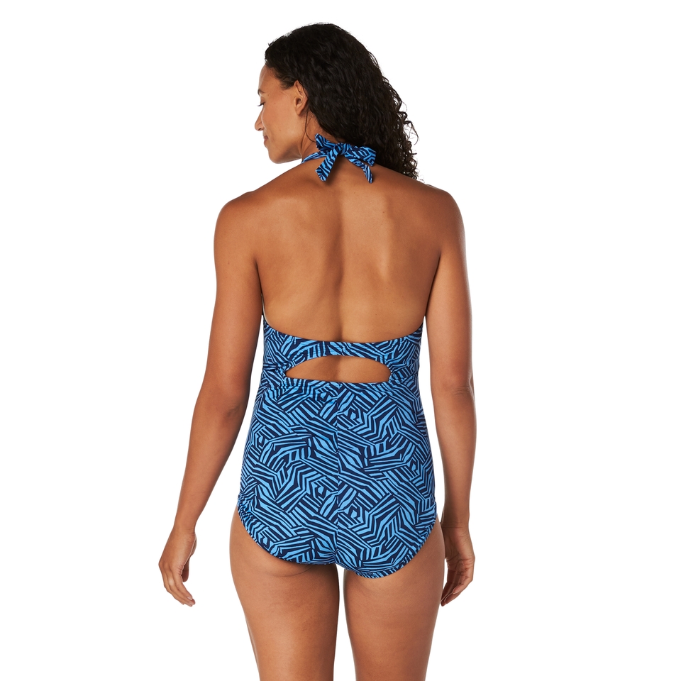 Women's Print High Neck One Piece Blue