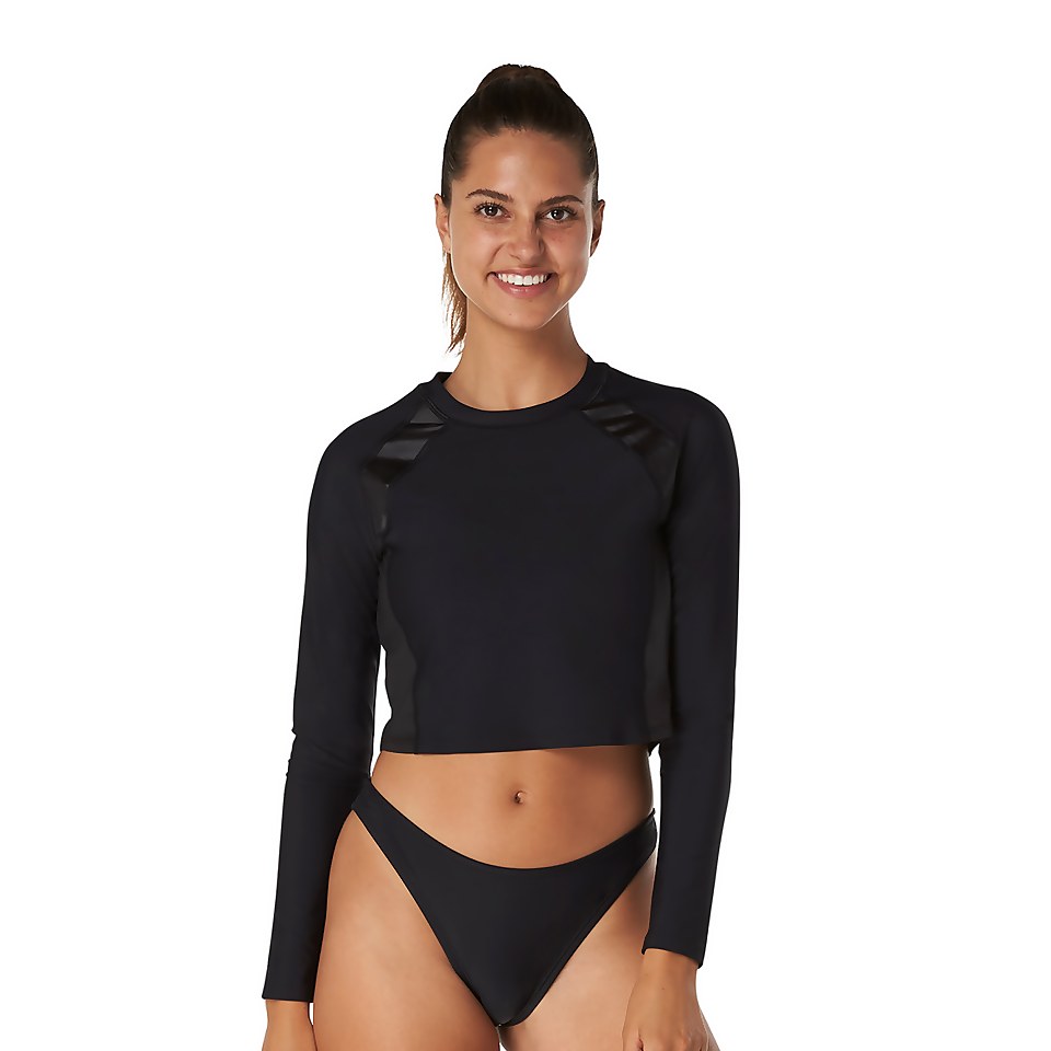 Women's Long Sleeve Quantum Sheen Crop Rashguard Black