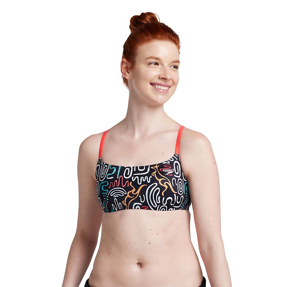 Women's Printed Strappy Bikini Top Black