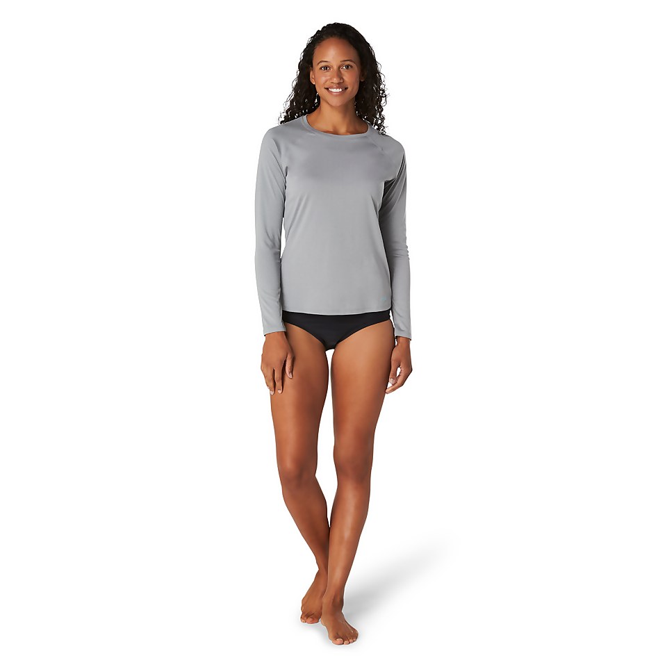 Women's Solid Heather Long Sleeve Crew Neck Rashguard Gray