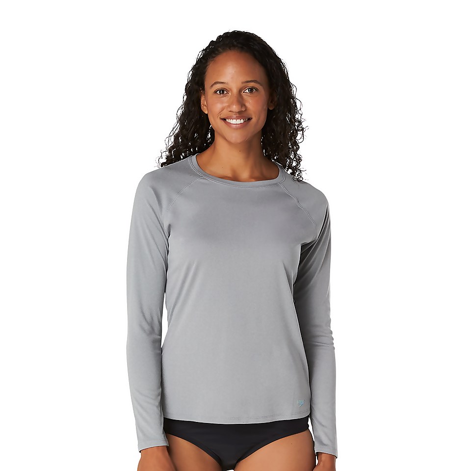 Women's Solid Heather Long Sleeve Crew Neck Rashguard Gray
