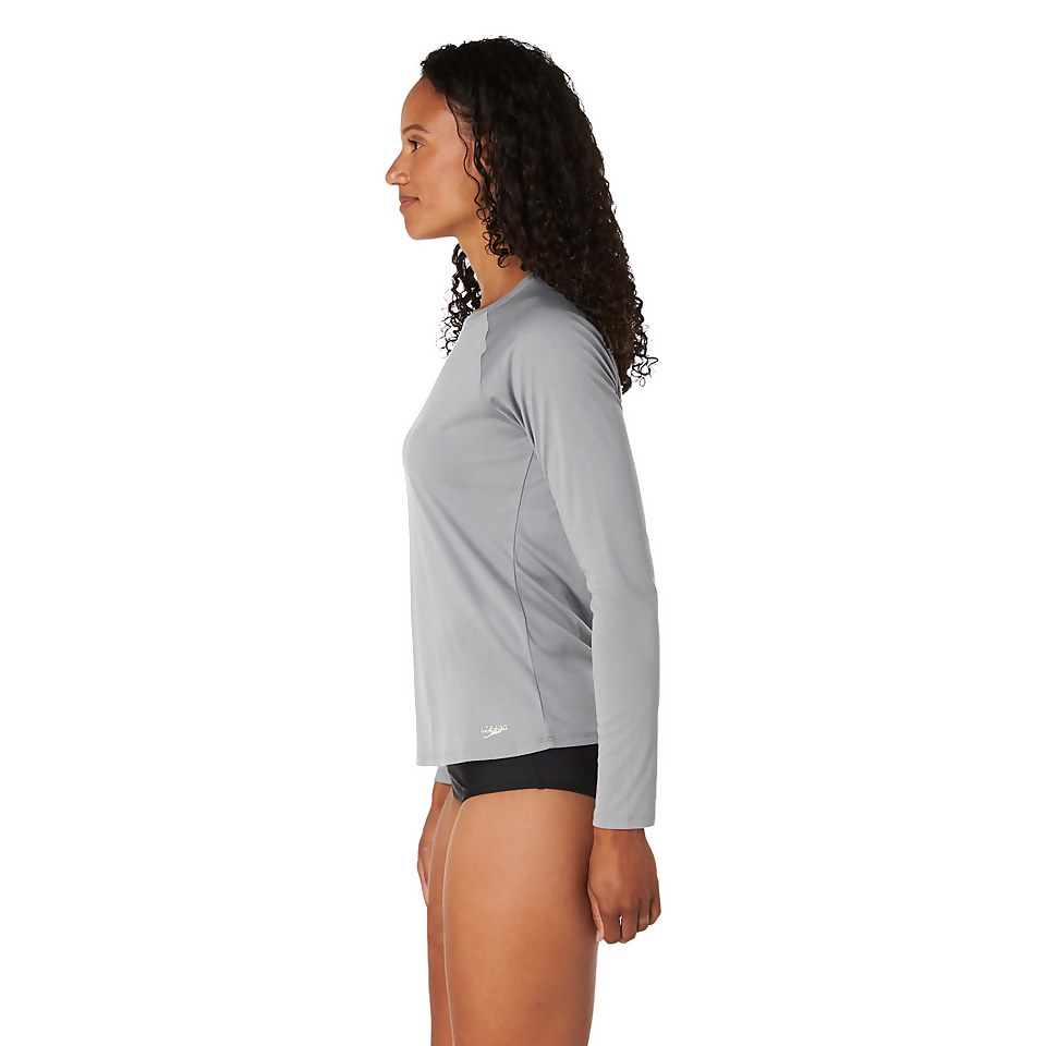 Women's Solid Heather Long Sleeve Crew Neck Rashguard Gray
