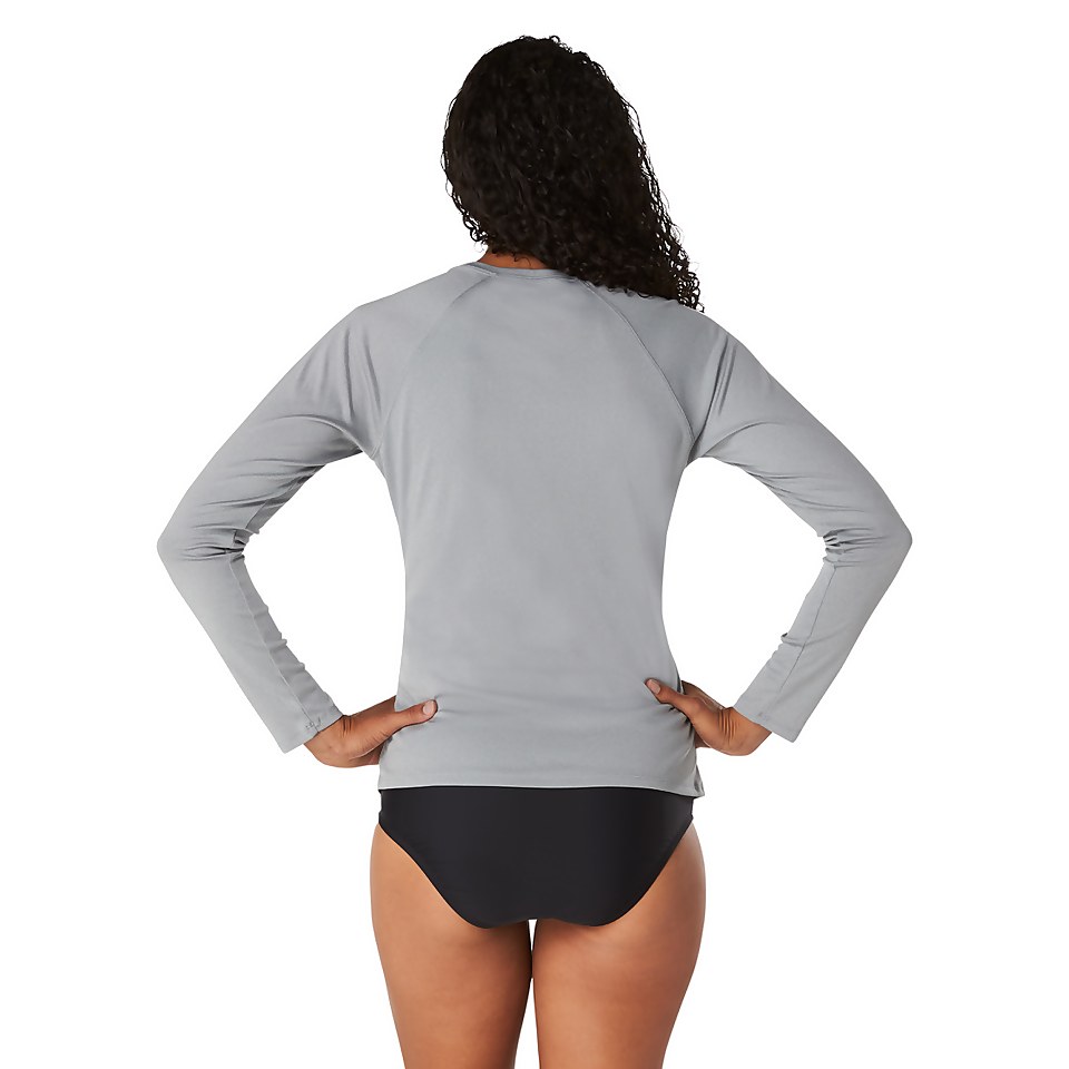 Women's Solid Heather Long Sleeve Crew Neck Rashguard Gray