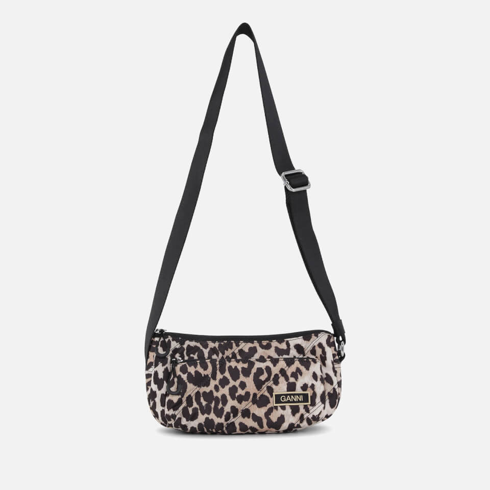 Ganni Tech Quilted Leopard Shell Bag