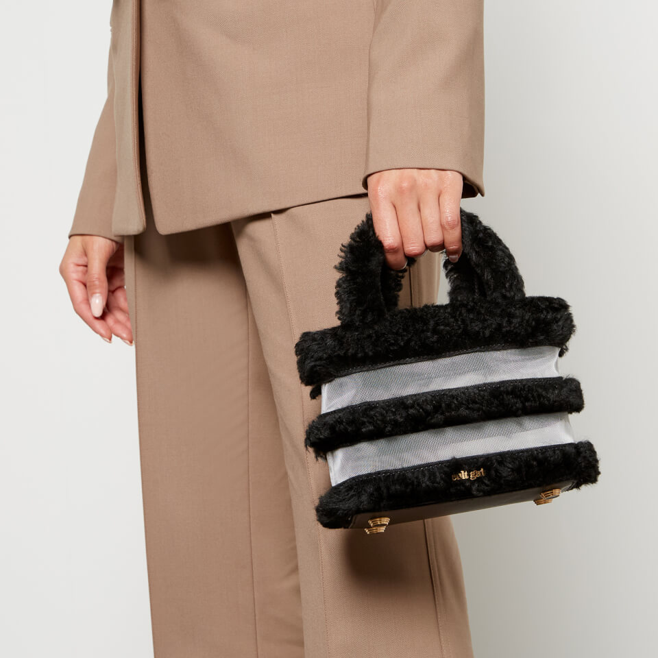 Cult Gaia Laleh Shearling and Mesh Bag