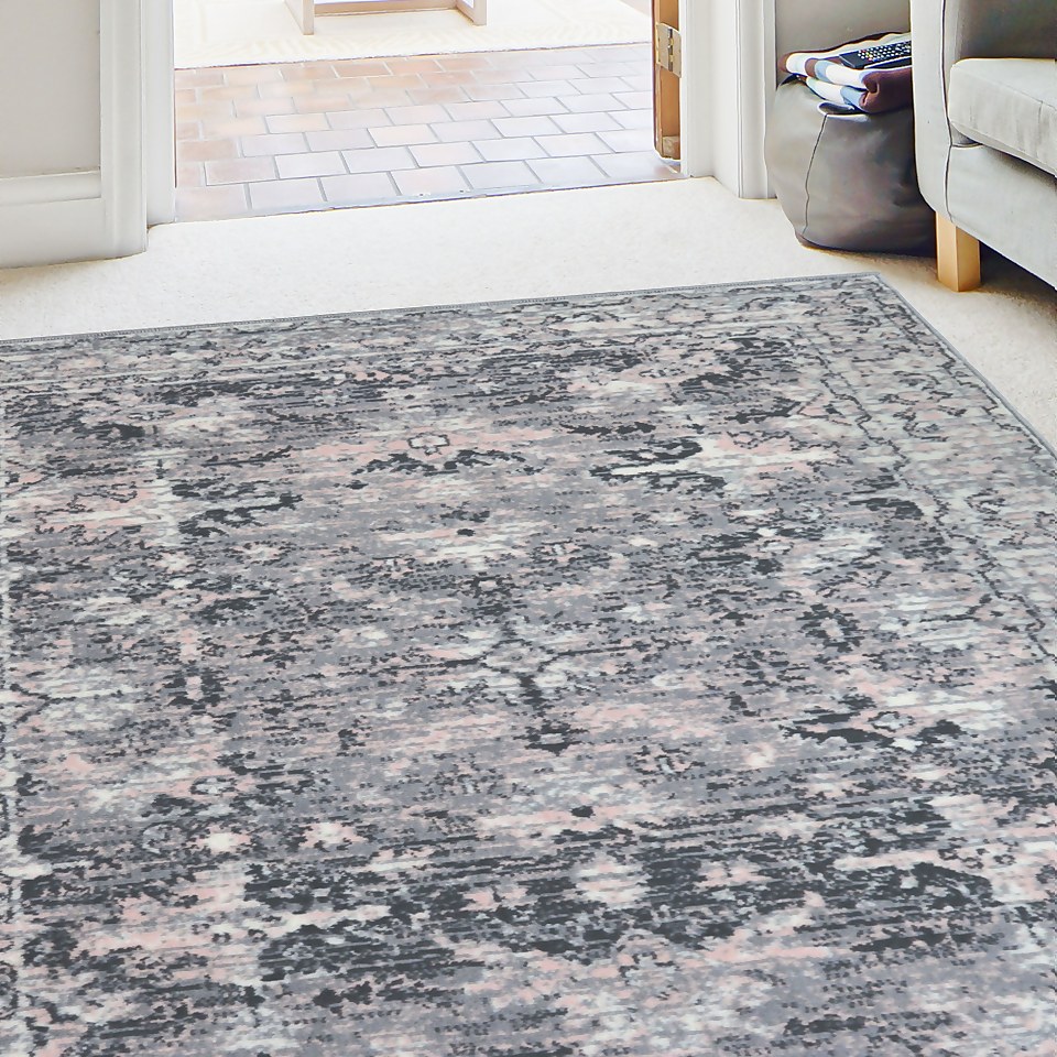Traditional Rug Grey & Pink 160x230cm Homebase