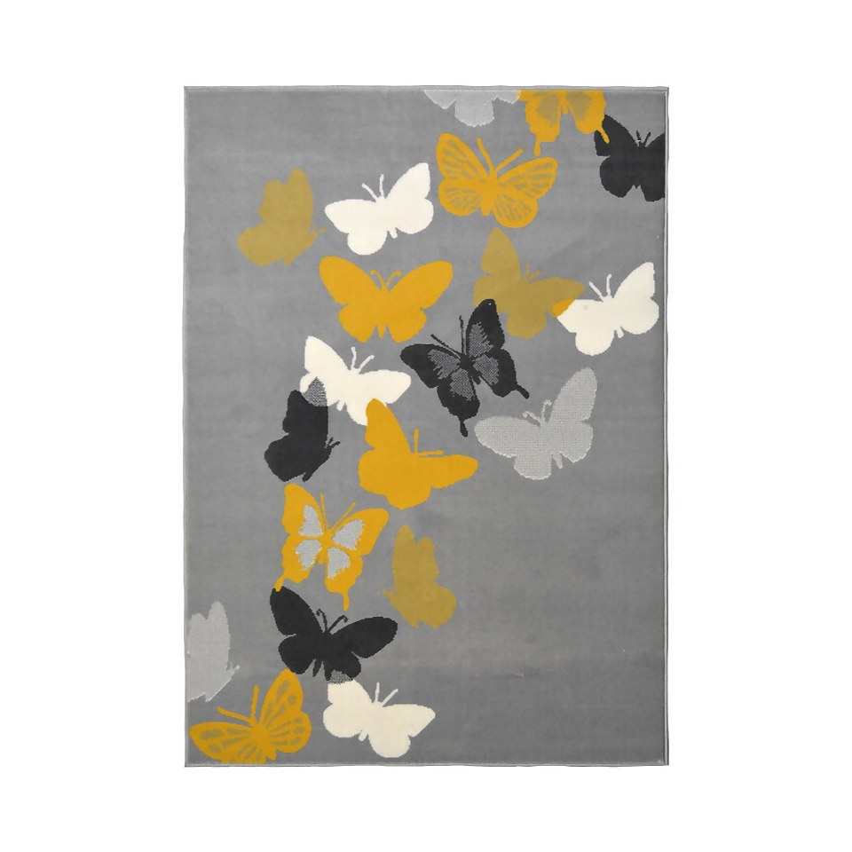 Butterfly Rug - Grey & Ochre - 120x170cm