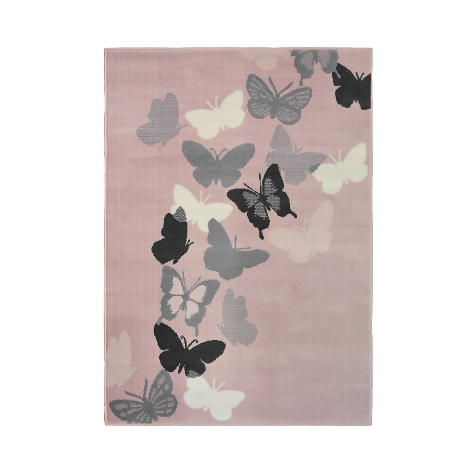 Butterfly Rug - Grey & Blush - 120x170cm