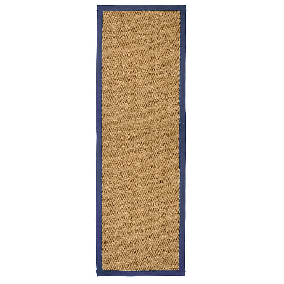 Herringbone Runner with Border - Blue - 60x180cm
