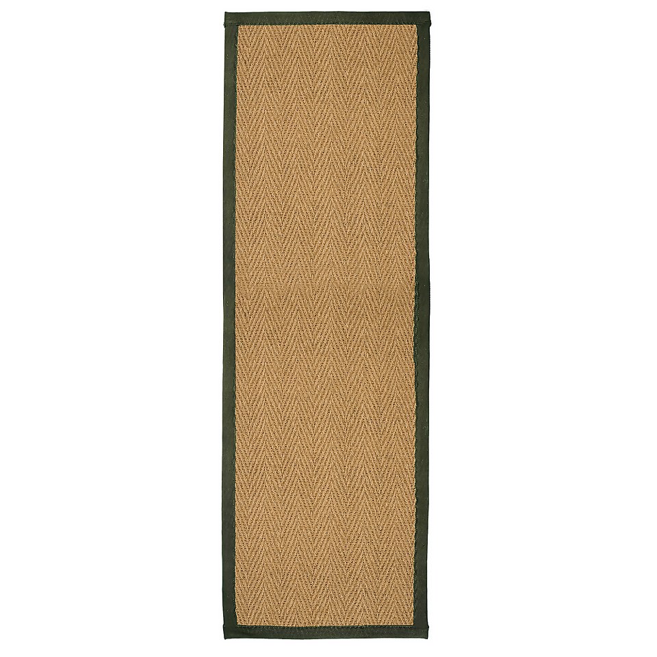 Herringbone Runner with Border - Green - 60x180cm