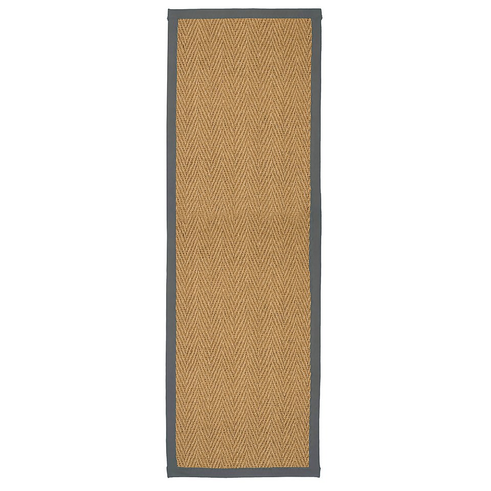 Herringbone Runner with Border - Grey - 60x180cm
