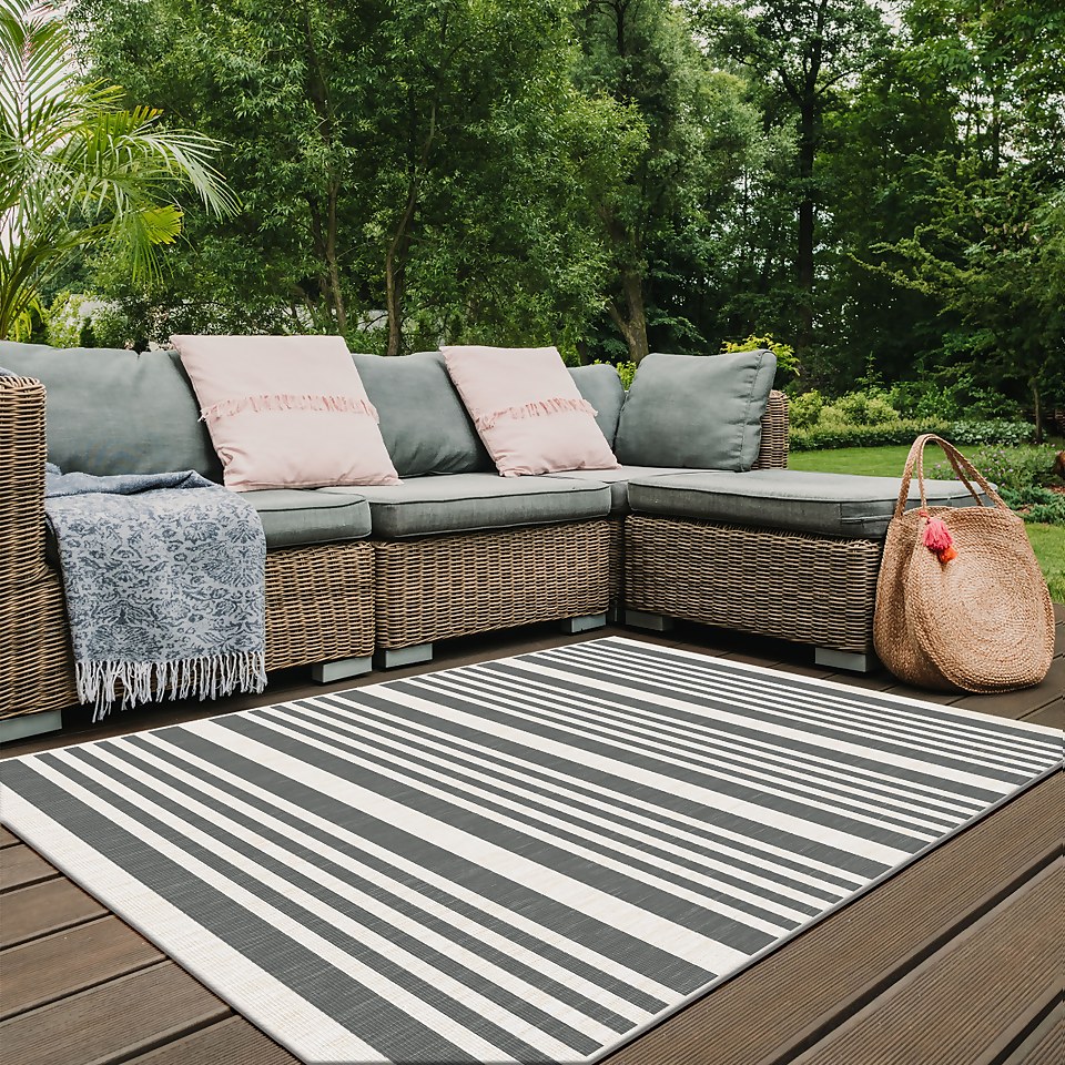Duo Weave Indoor/Outdoor Rug - Stripes Grey - 120x170cm