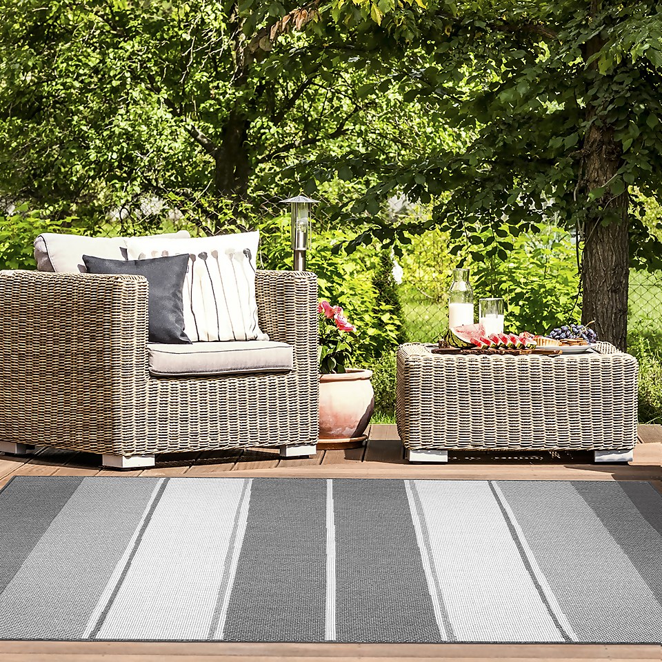 Duo Weave Indoor/Outdoor Rug - Stripe Charcoal - 160x230cm