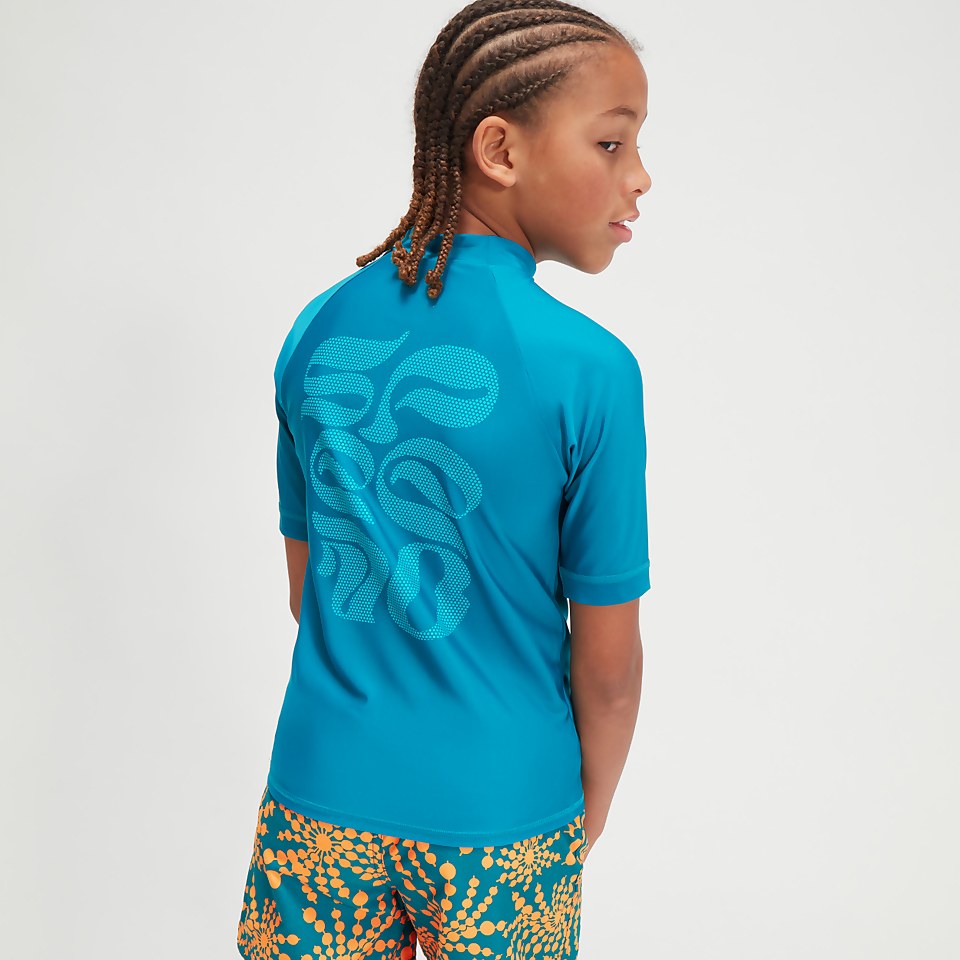 Boys' Printed Short Sleeve Rash Top Teal/Blue