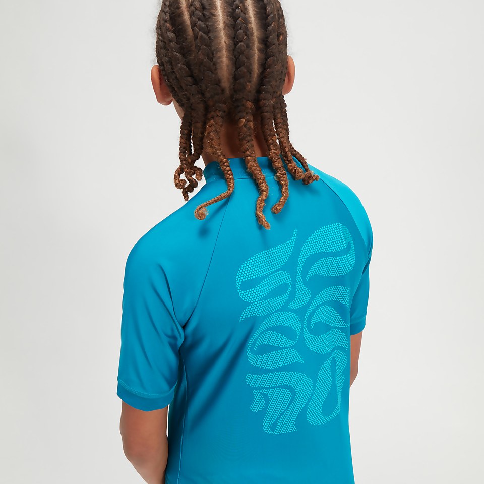 Boys' Printed Short Sleeve Rash Top Teal/Blue
