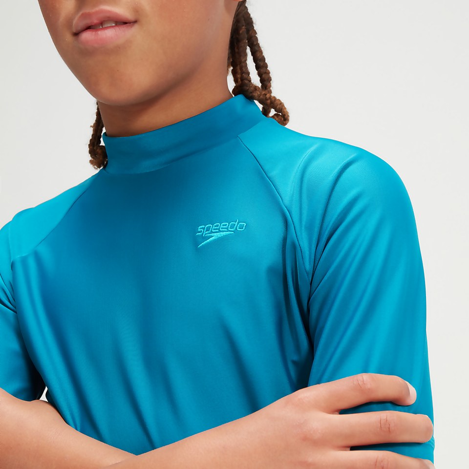 Boys' Printed Short Sleeve Rash Top Teal/Blue