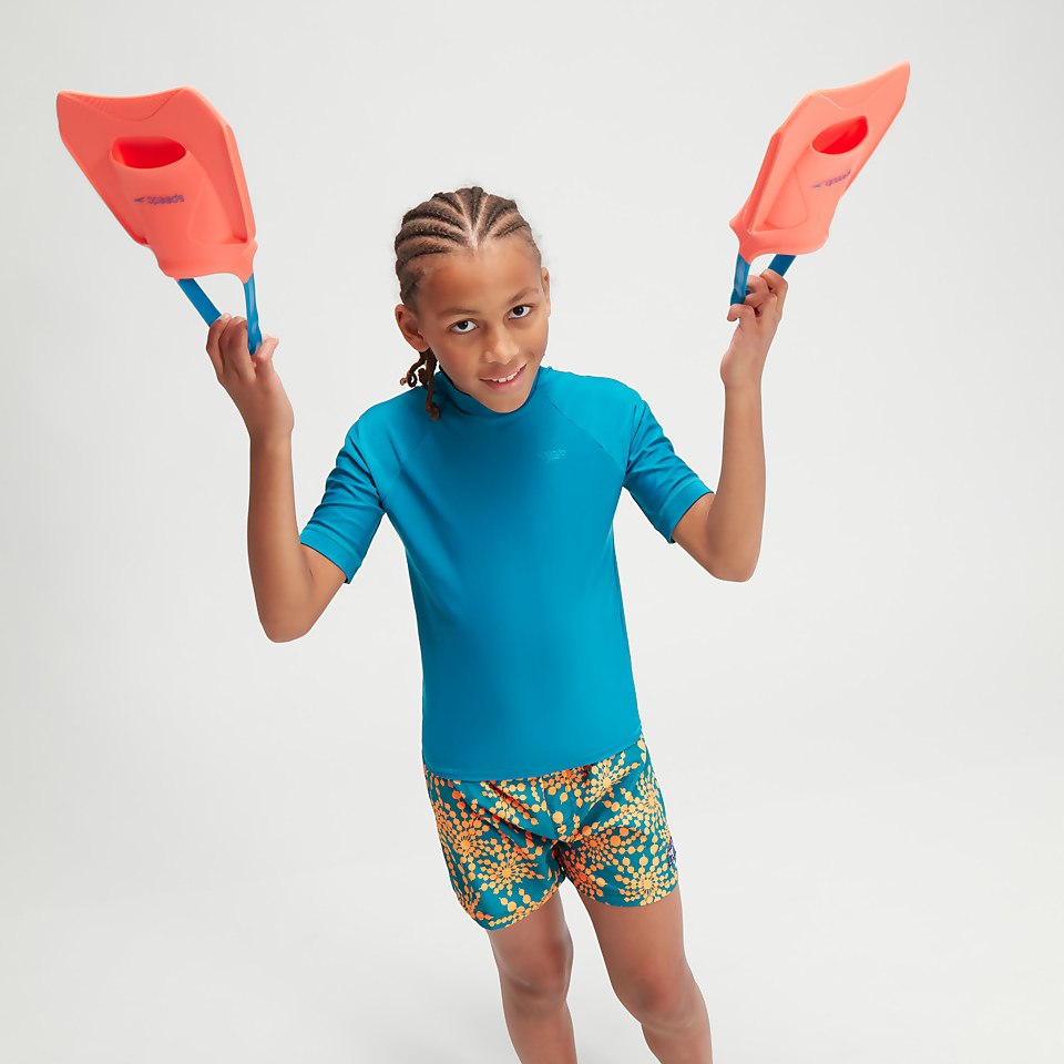 Boys' Printed Short Sleeve Rash Top Teal/Blue