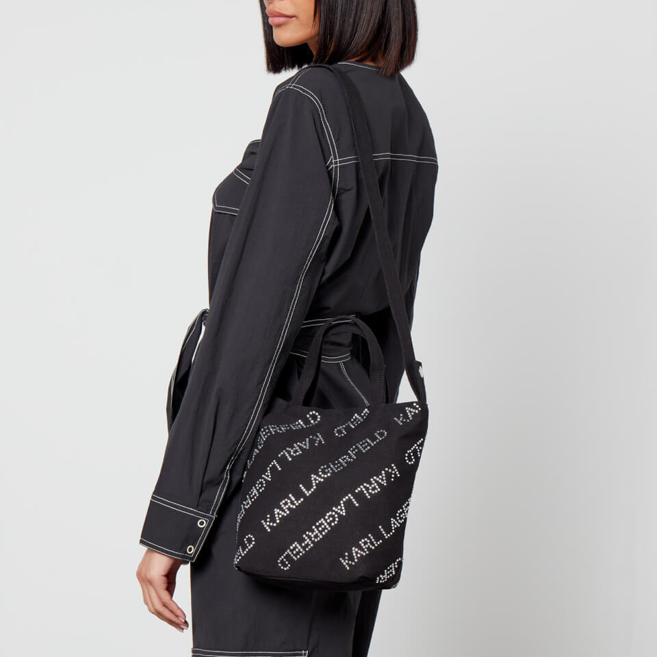 Karl Lagerfeld Crystal-Embellished Canvas Small Shopper Bag