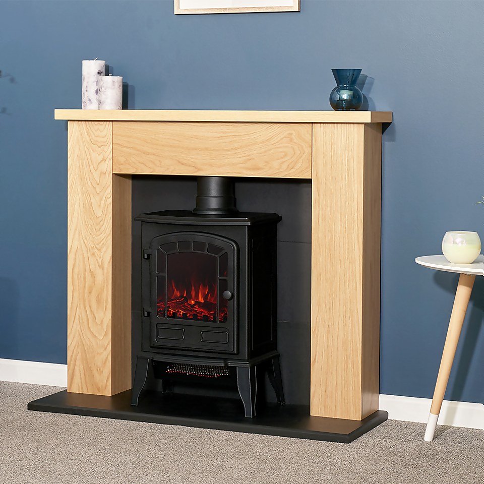 Adam Chester Stove Fireplace with Flat to Wall Fitting in Oak & Black