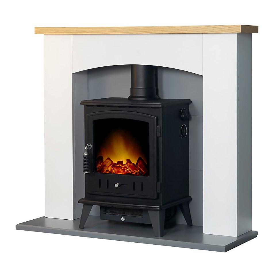 Adam Huxley in Pure White & Grey with Aviemore Electric Stove in Black, 39 Inch