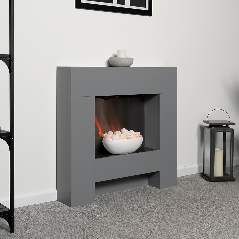 Adam Cubist Electric Fireplace Suite with Flat to Wall Fitting in Grey, 36 Inch