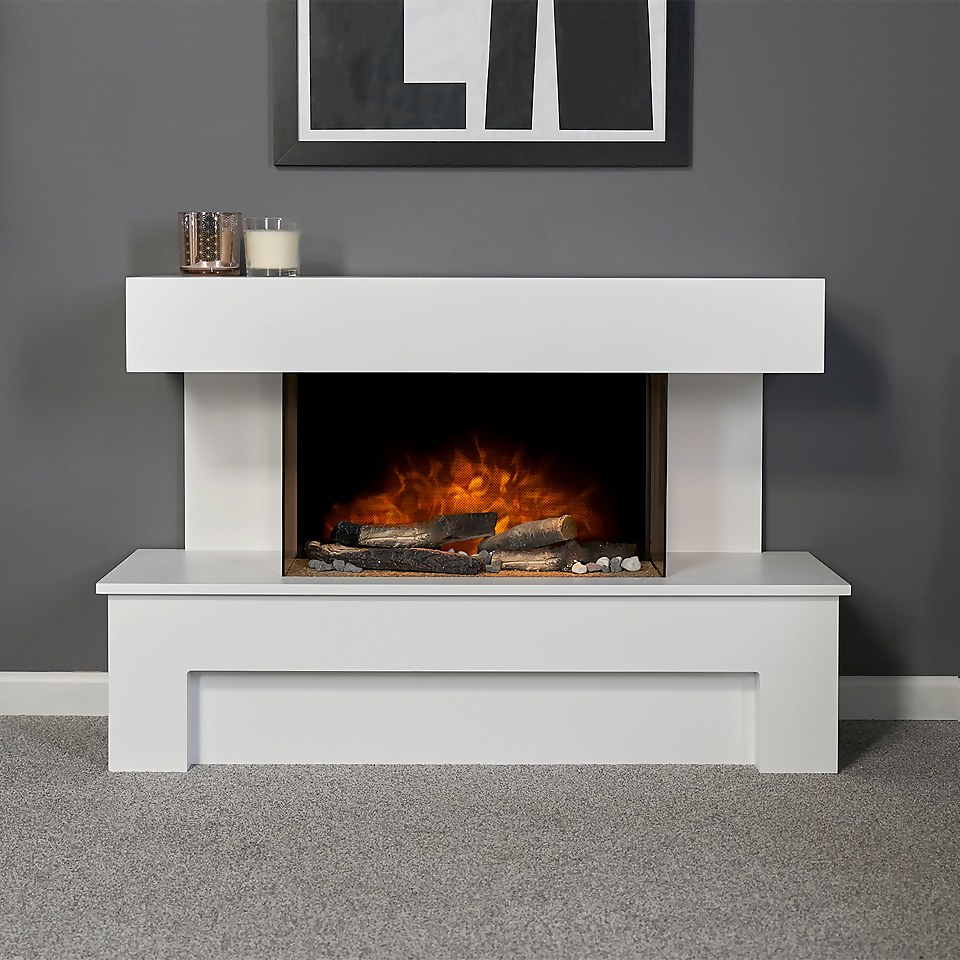 Adam Havana Fireplace Suite with Remote Control in Pure White, 43 Inch