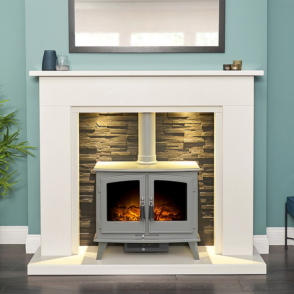 Adam Woodhouse Electric Stove with Realistic LED Flame Effect Grey