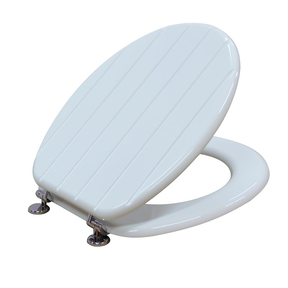 Homebase Wooden Classic Tongue & Groove Toilet Seat - White