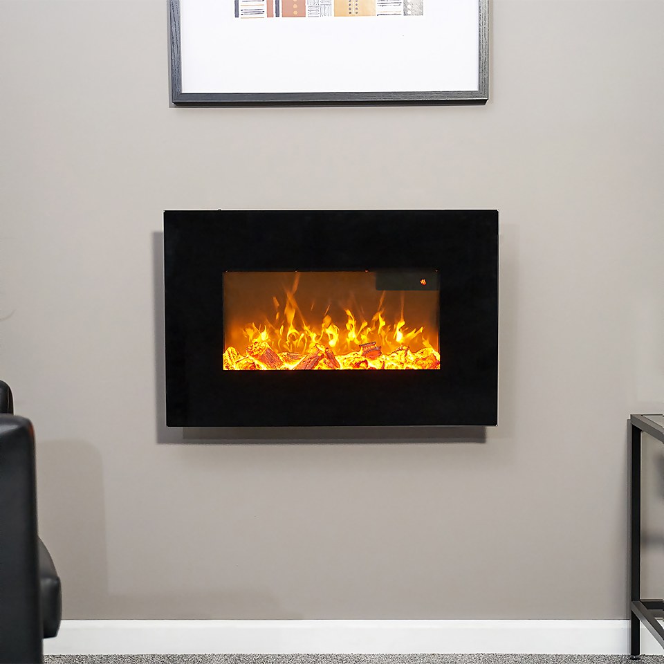 Sureflame WM-9334 Electric Wall Mounted Fire with Remote Control in Black, 26 Inch