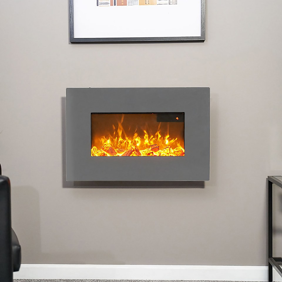 Sureflame WM-9541 Electric Wall Mounted Fire with Remote Control in Grey, 26 Inch
