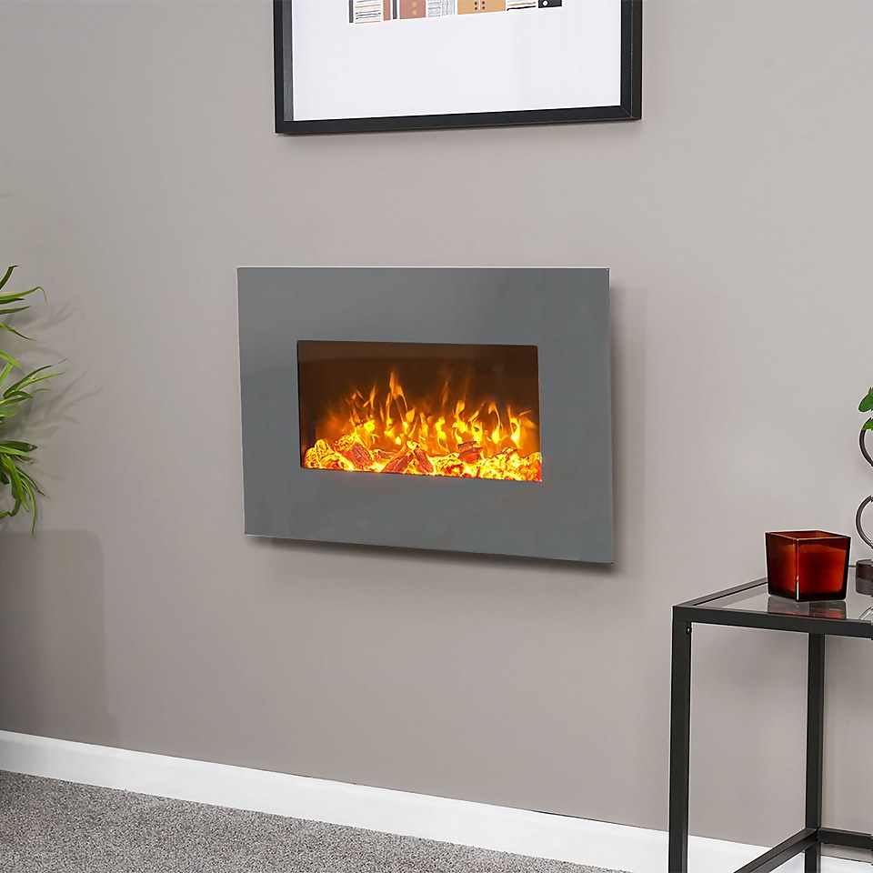 Sureflame WM-9541 Electric Wall Mounted Fire with Remote Control in Grey, 26 Inch