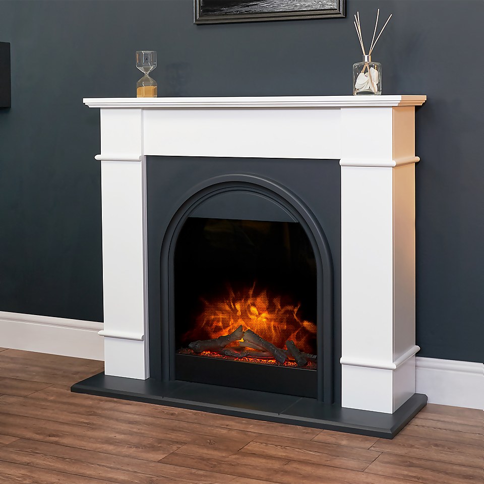 Adam Chesterfield Electric Fireplace Suite with Flat to Wall Fitting in White & Charcoal Grey, 44 Inch