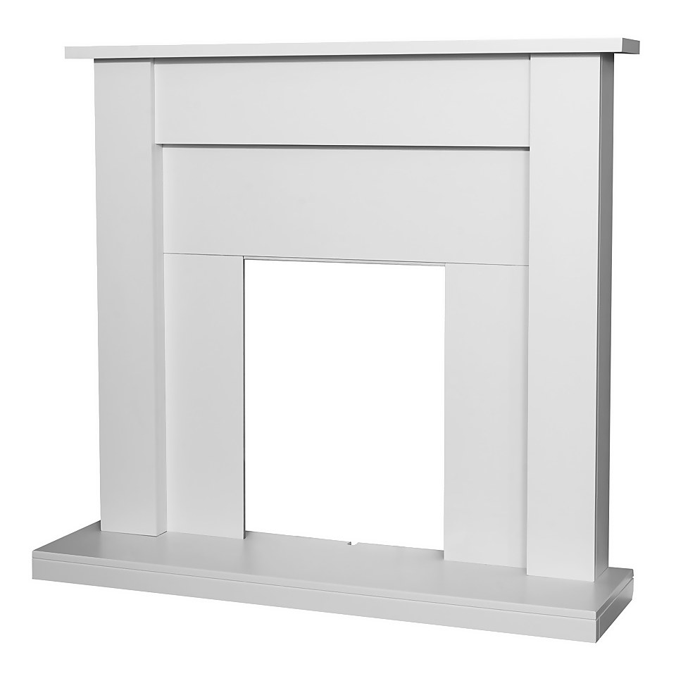 Adam Sutton Fireplace with Flat to Wall Fitting in Pure White, 43 Inch