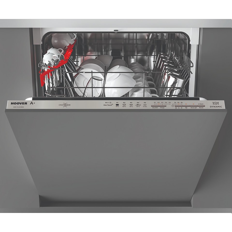 Hoover H-DISH 300 HDI1LO38SA Fully Integrated Standard Dishwasher - Silver Control Panel with Fixed Door Fixing Kit