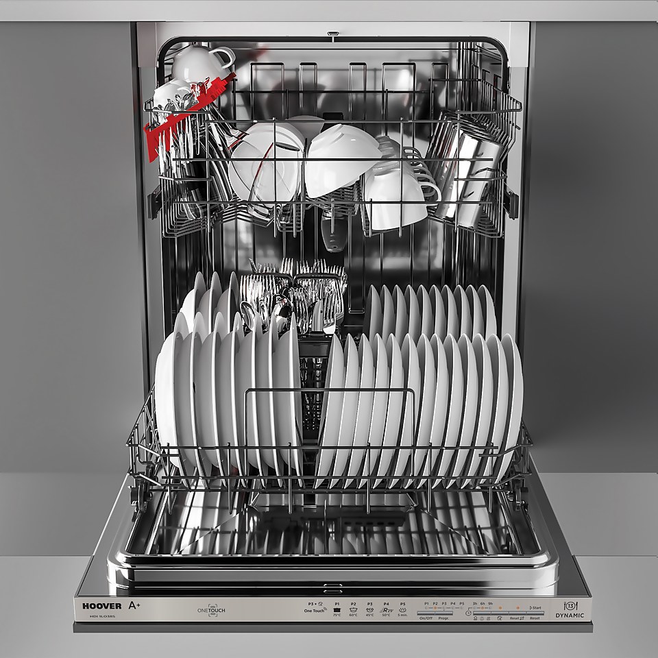 Hoover H-DISH 300 HDI1LO38SA Fully Integrated Standard Dishwasher - Silver Control Panel with Fixed Door Fixing Kit
