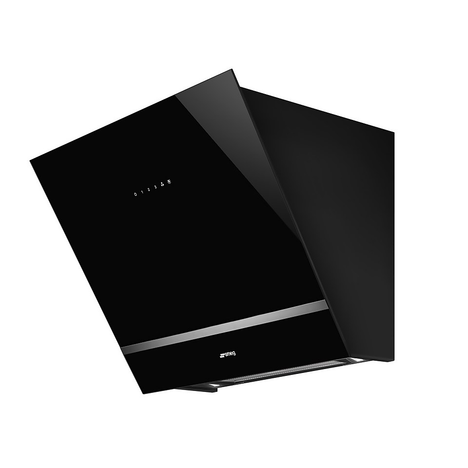 Smeg KV26N 60cm Angled Chimney Cooker Hood Black Glass Homebase