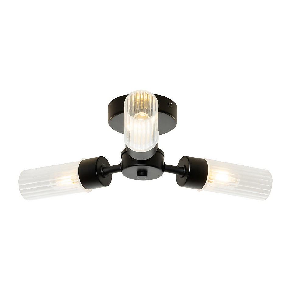 Ottawa 3lt Black IP44 Bathroom Flush Ceiling Light Homebase