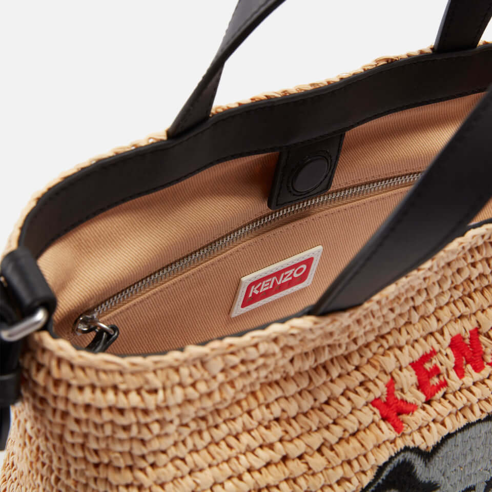 KENZO Small Logo Embroidered Raffia Tote Bag