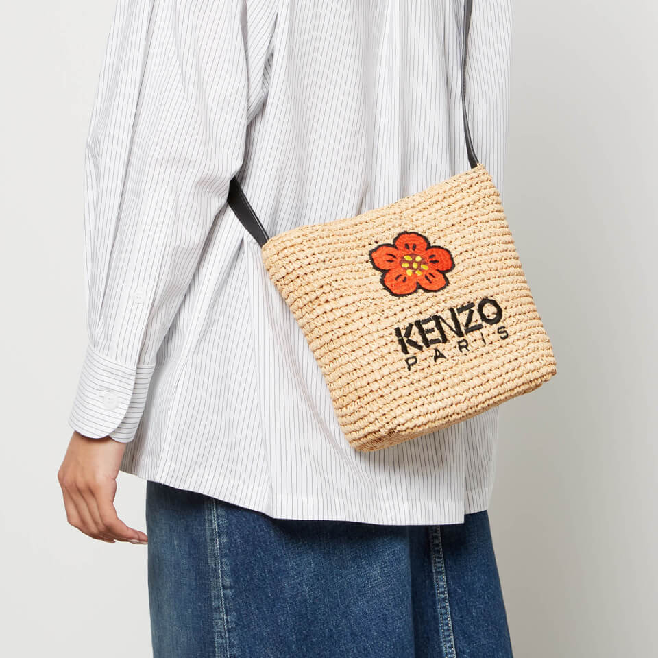 KENZO Logo-Appliquéd Raffia Bucket Bag