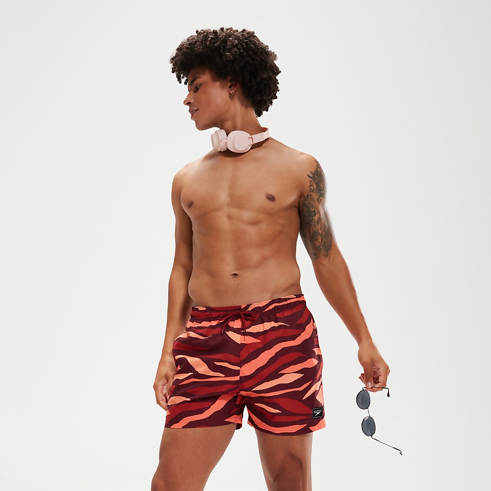Men's Printed Leisure 14" Swim Shorts Oxblood/Orange