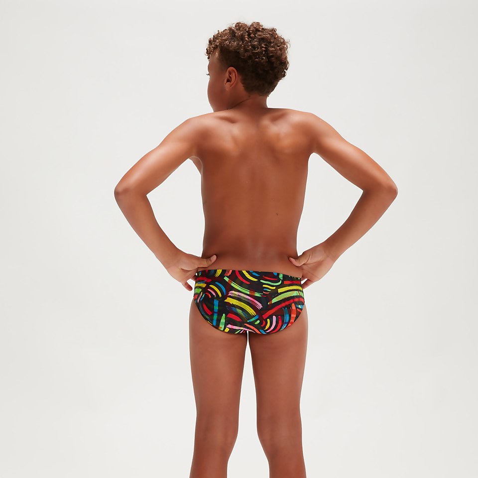 6,5 cm Pinselstrich-Badehose für Jungen Schwarz/Gelb