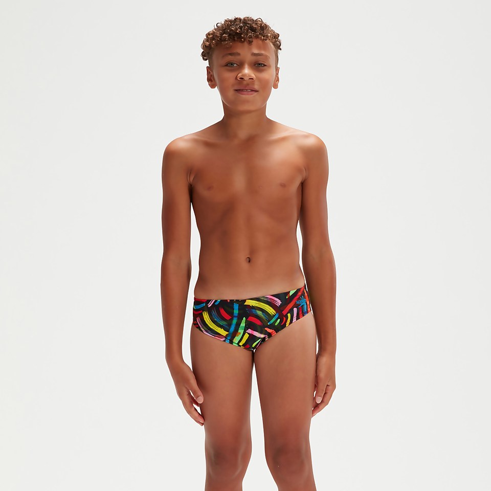 6,5 cm Pinselstrich-Badehose für Jungen Schwarz/Gelb