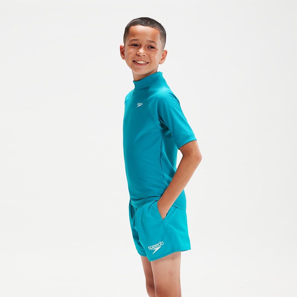 Boys' Printed Short Sleeve Rash Top Aqua