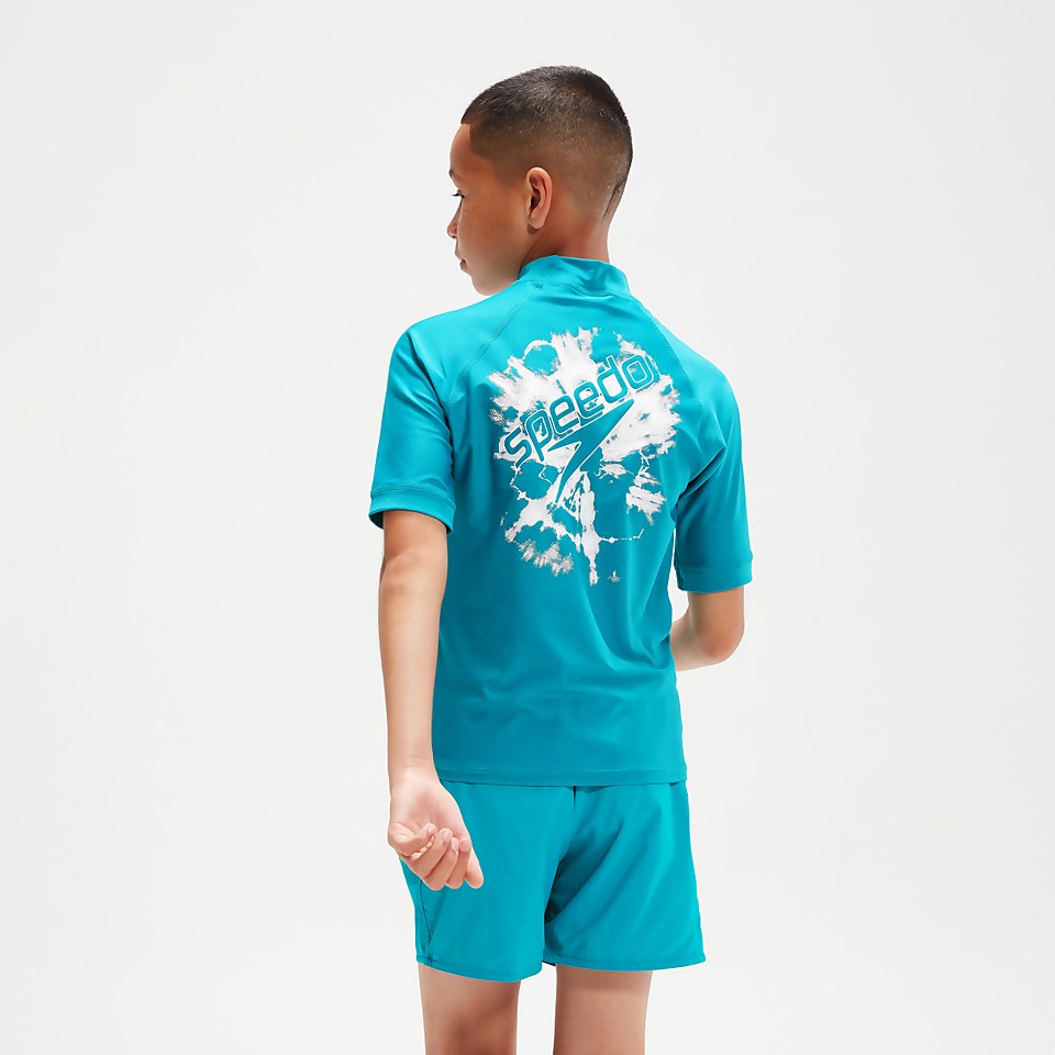 Boys' Printed Short Sleeve Rash Top Aqua