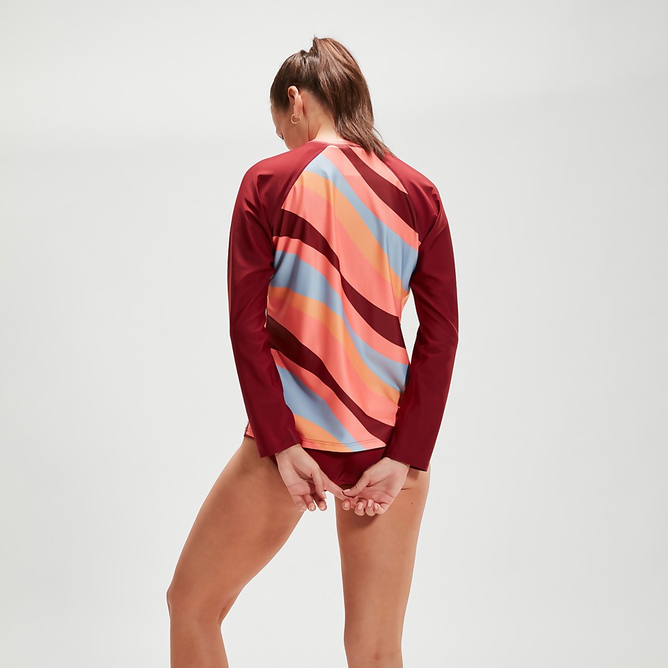 Women's Printed Long Sleeve Swim Top Oxblood/Coral