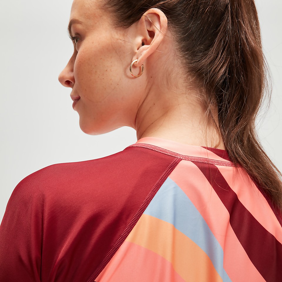 Women's Printed Long Sleeve Swim Top Oxblood/Coral