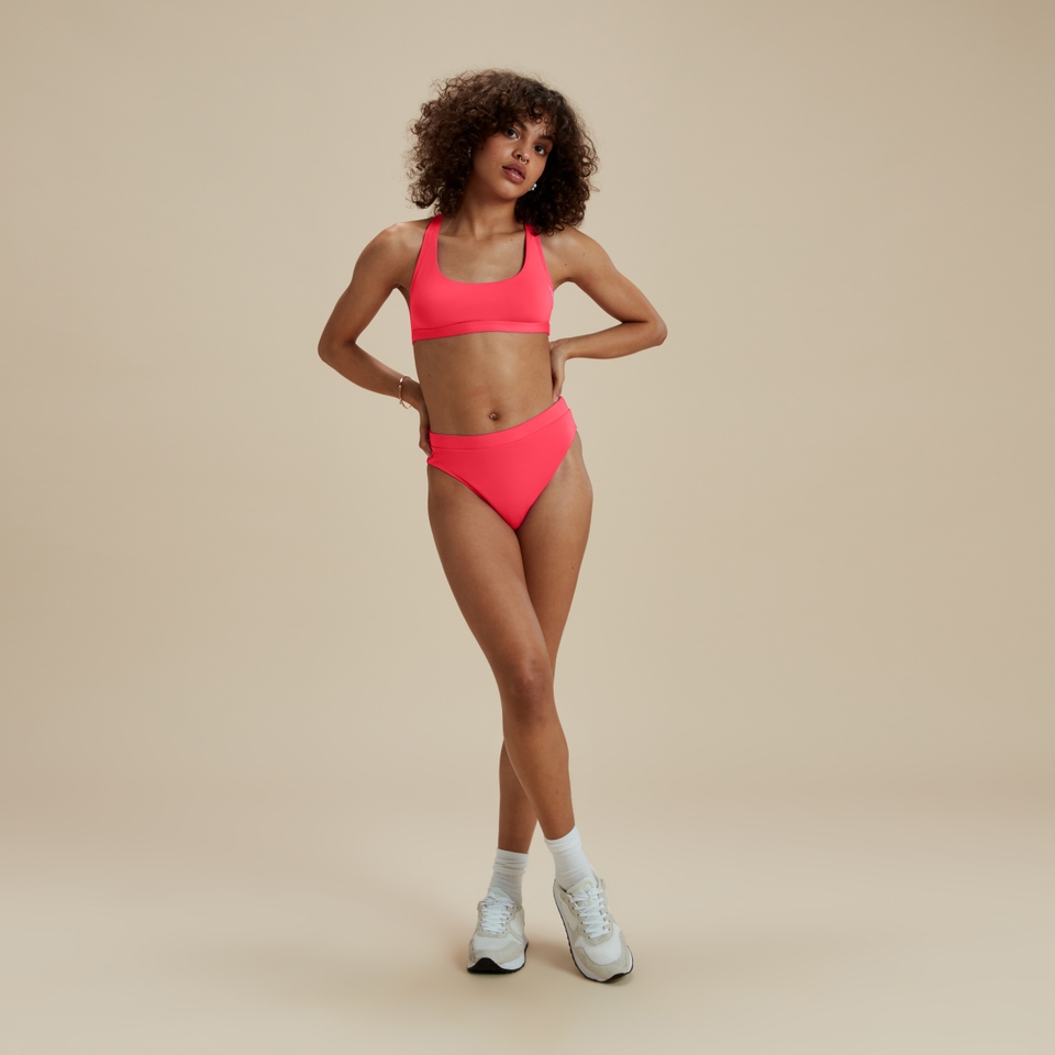 Women's FLU3NTE Solid High Waist Bikini Bottom Red